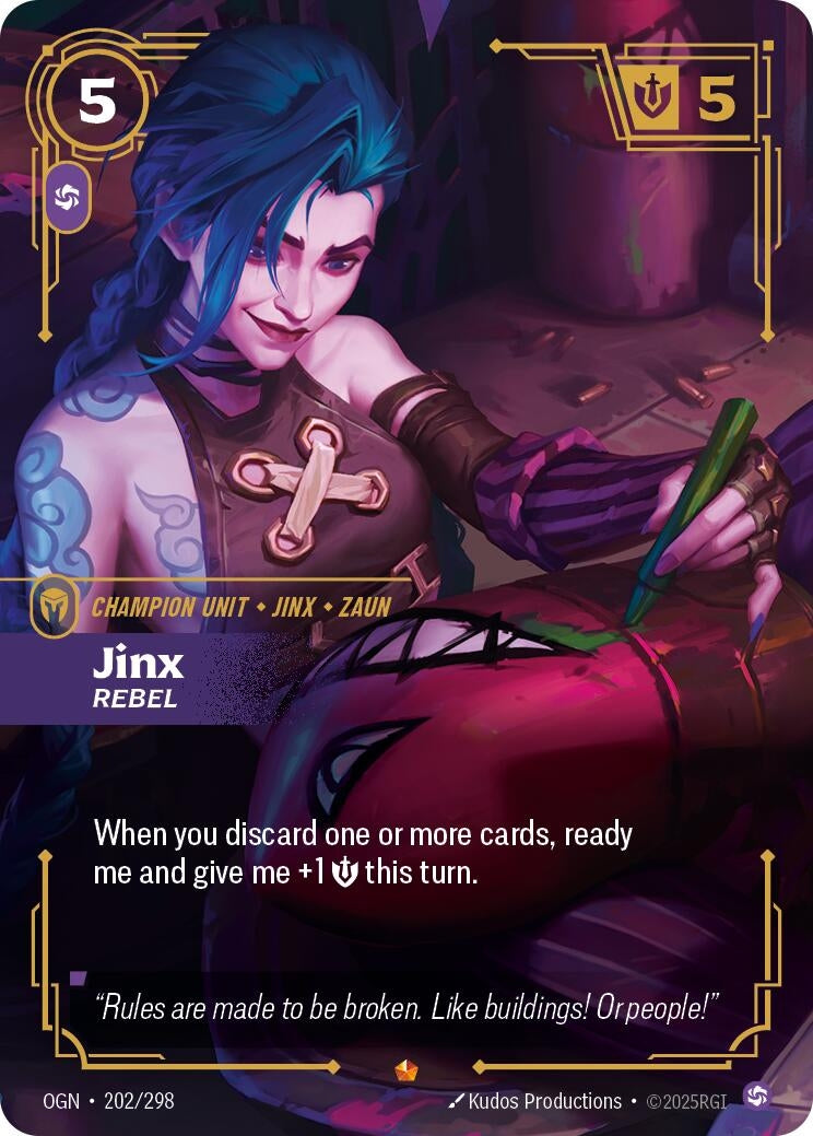 Image for Jinx, Rebel (202/298) (Origins) (OGN) - Riftbound: League of Legends Trading Card Game