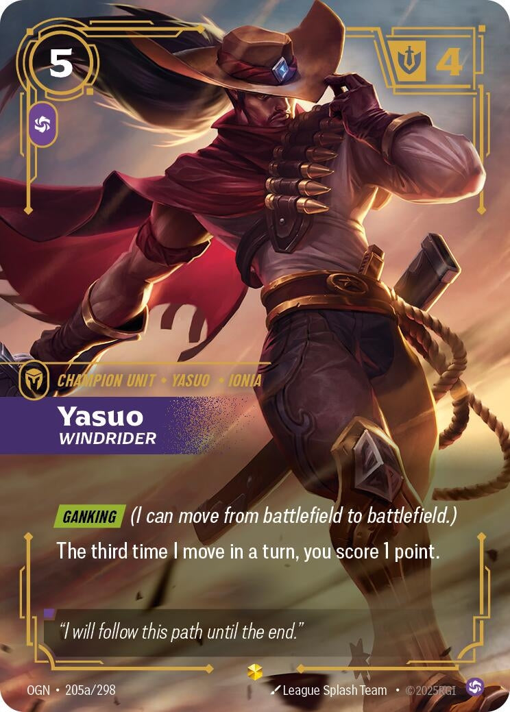 Image for Yasuo, Windrider (Alternate Art) (205a/298) (Origins) (OGN) - Riftbound: League of Legends Trading Card Game