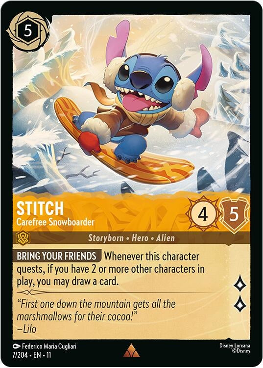 Stitch - Carefree Snowboarder (7/204) (Winterspell) Disney Lorcana
