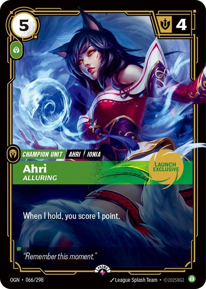 Image for Ahri, Alluring (Launch Exclusive) (066/298) (Riftbound Promotional Cards) (PR) - Riftbound: League of Legends Trading Card Game