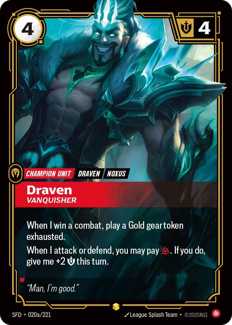 Image for Draven, Vanquisher (Alternate Art) (020a/221) (Spiritforged) (SFD) - Riftbound: League of Legends Trading Card Game