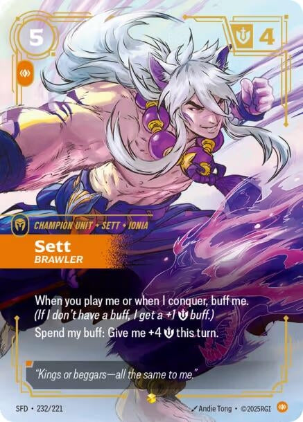 Image for Sett, Brawler (Overnumbered) (232/221) (Spiritforged) (SFD) - Riftbound: League of Legends Trading Card Game