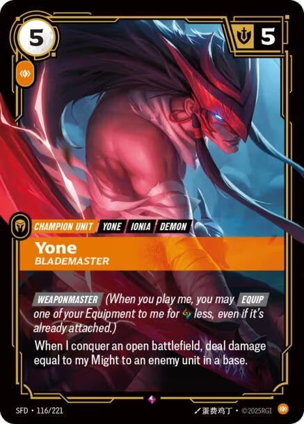 Image for Yone, Blademaster (116/221) (Spiritforged) (SFD) - Riftbound: League of Legends Trading Card Game