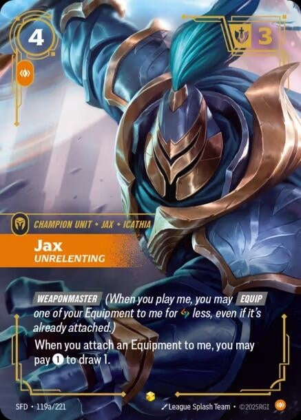 Image for Jax, Unrelenting (Alternate Art) (119a/221) (Spiritforged) (SFD) - Riftbound: League of Legends Trading Card Game