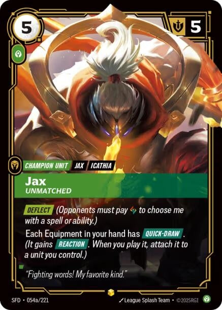 Image for Jax, Unmatched (Alternate Art) (054a/221) (Spiritforged) (SFD) - Riftbound: League of Legends Trading Card Game