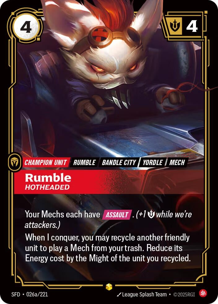 Image for Rumble, Hotheaded (Alternate Art) (026a/221) (Spiritforged) (SFD) - Riftbound: League of Legends Trading Card Game