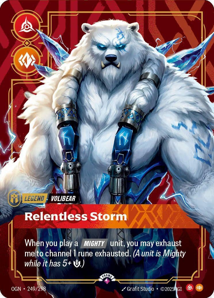 Image for Volibear, Relentless Storm (Metal) (Best Of) (249/298) (Riftbound Organized Play Promotional Cards) (OPP) - Riftbound: League of Legends Trading Card Game