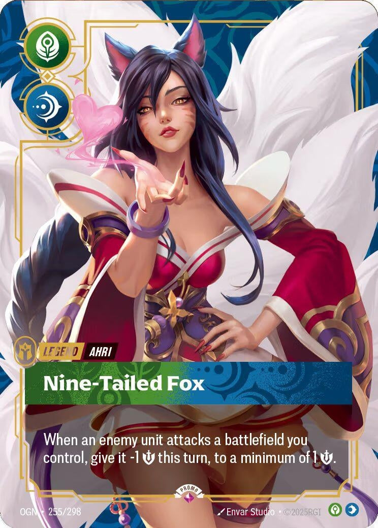 Image for Ahri, Nine-Tailed Fox (Metal) (Best Of) (255/298) (Riftbound Organized Play Promotional Cards) (OPP) - Riftbound: League of Legends Trading Card Game