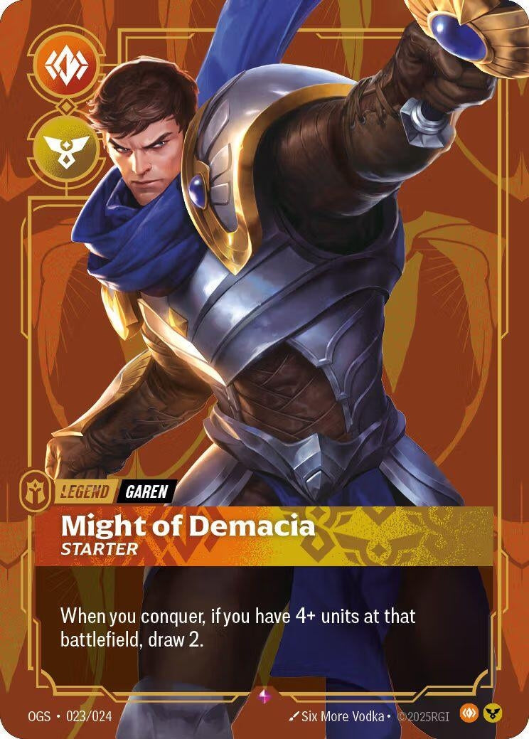 Image for Garen, Might of Demacia (Metal) (Best Of) (023/024) (Riftbound Organized Play Promotional Cards) (OPP) - Riftbound: League of Legends Trading Card Game