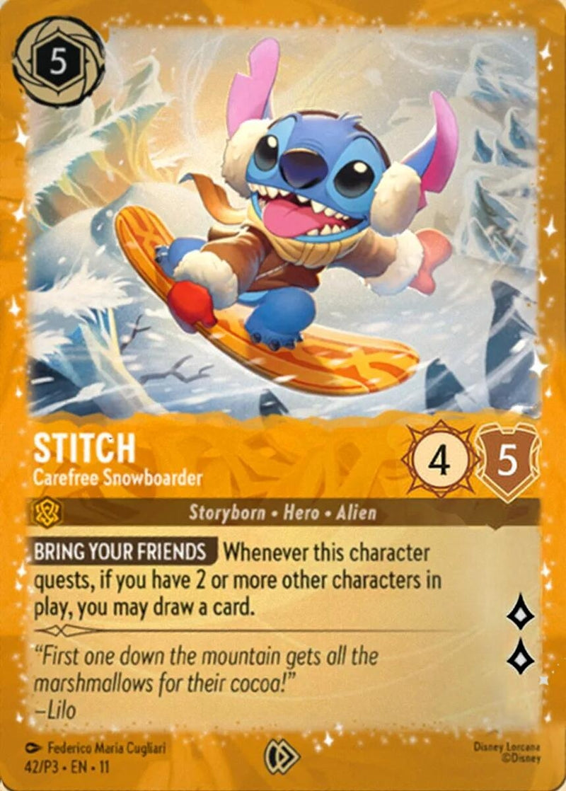 Image for Stitch - Carefree Snowboarder (42) (Disney Lorcana Promo Cards) (DLPC) - Disney Lorcana