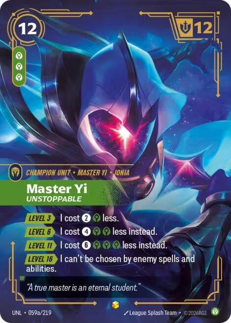 Image for Master Yi, Unstoppable (Alternate Art) (059a/219) (Unleashed) (UNL) - Riftbound: League of Legends Trading Card Game