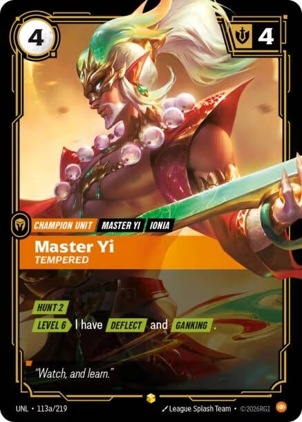 Image for Master Yi, Tempered (Alternate Art) (113a/219) (Unleashed) (UNL) - Riftbound: League of Legends Trading Card Game