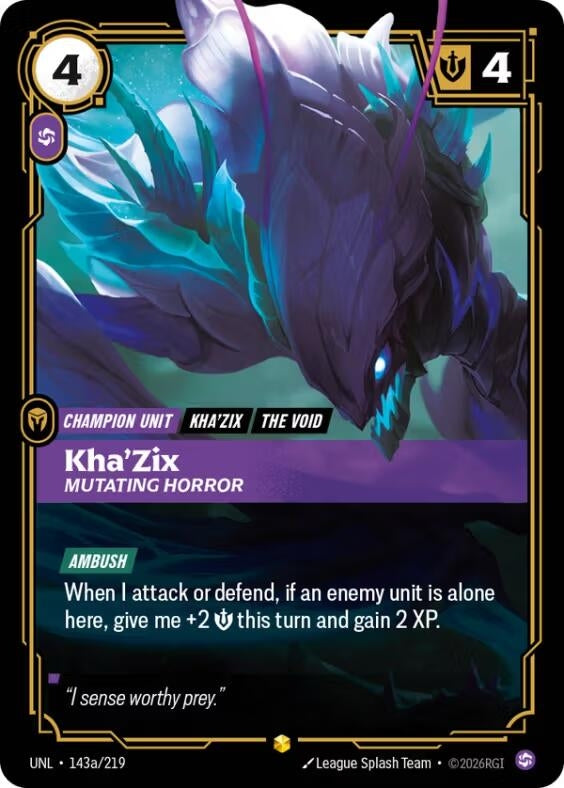 Image for Kha'Zix, Mutating Horror (Alternate Art) (143a/219) (Unleashed) (UNL) - Riftbound: League of Legends Trading Card Game