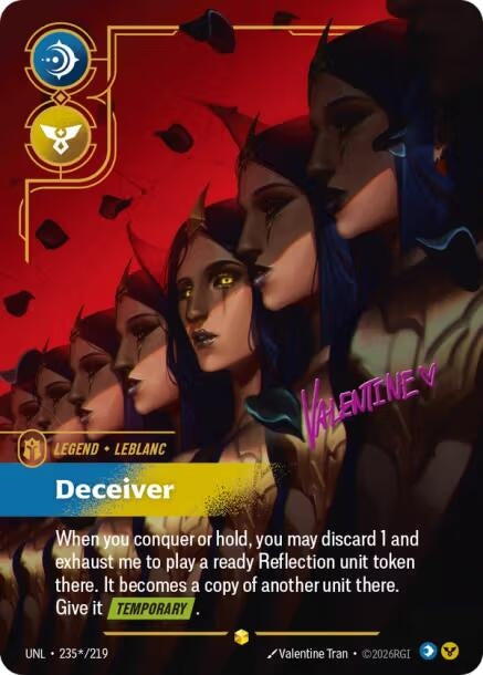 Image for LeBlanc, Deceiver (Signature) (235*/219) (Unleashed) (UNL) - Riftbound: League of Legends Trading Card Game