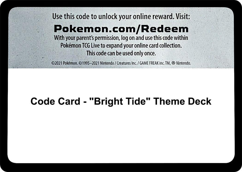 Image for Code Card - "Bright Tide" Theme Deck (SM Base Set) (SM01) - Pokemon