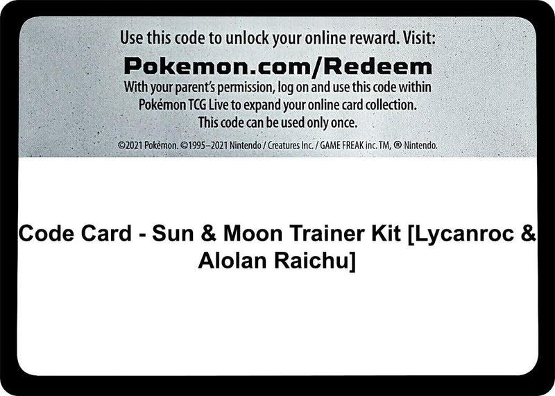 Image for Code Card - Sun & Moon Trainer Kit [Lycanroc & Alolan Raichu] (SM Trainer Kit: Lycanroc & Alolan Raichu) (SMK1) - Pokemon