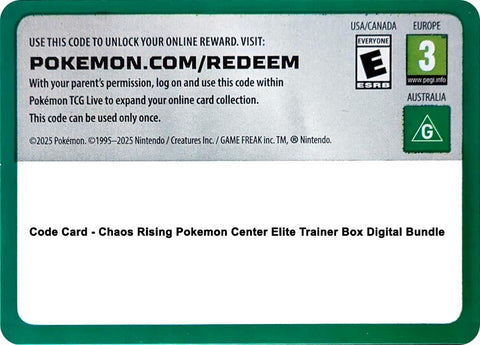 Image for Code Card - Chaos Rising Pokemon Center Elite Trainer Box Digital Bundle (ME04: Chaos Rising) - Pokemon