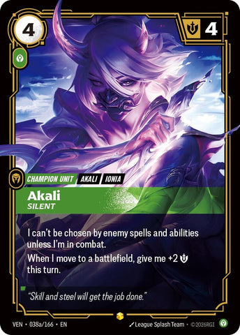 Image for Akali, Silent (Alternate Art) (038a/166) (Vendetta) (VEN) - Riftbound: League of Legends Trading Card Game