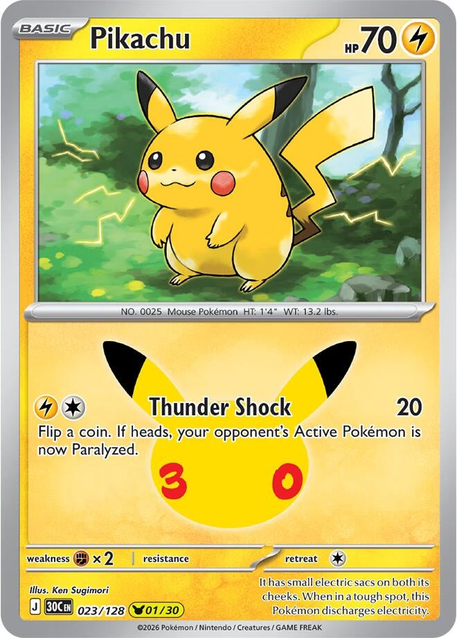 Image for Pikachu (023/128) (ME: 30th Celebration) (30C) - Pokemon