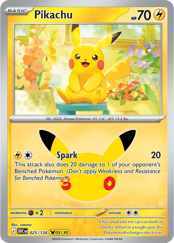 Image for Pikachu (025/128) (ME: 30th Celebration) (30C) - Pokemon