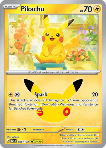 Image for Pikachu (025/128) (ME: 30th Celebration) (30C) - Pokemon