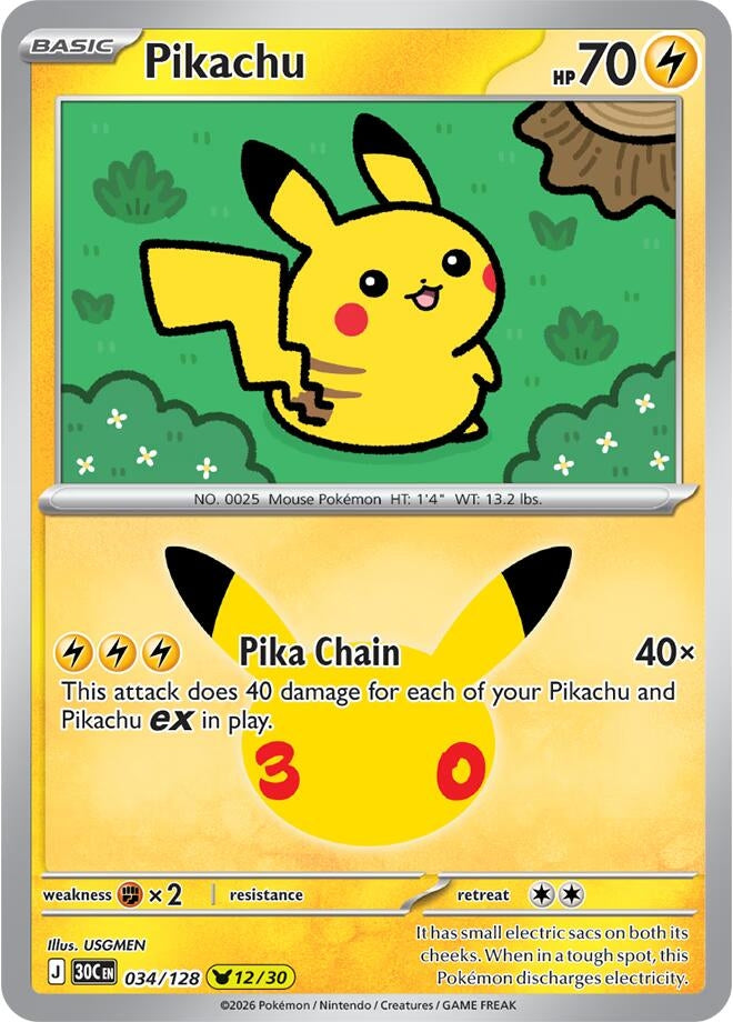 Image for Pikachu (034/128) (ME: 30th Celebration) (30C) - Pokemon