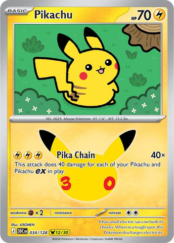 Image for Pikachu (034/128) (ME: 30th Celebration) (30C) - Pokemon