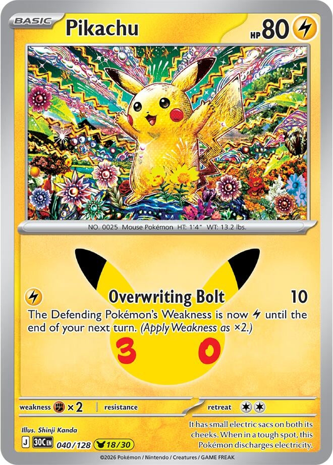 Image for Pikachu (040/128) (ME: 30th Celebration) (30C) - Pokemon