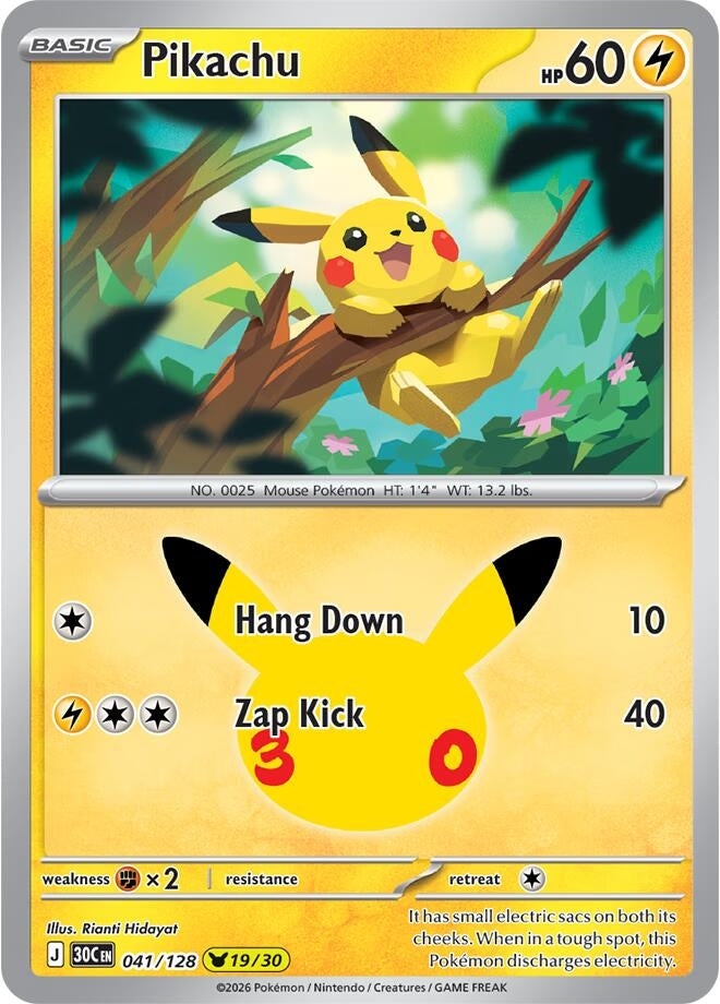 Image for Pikachu (041/128) (ME: 30th Celebration) (30C) - Pokemon