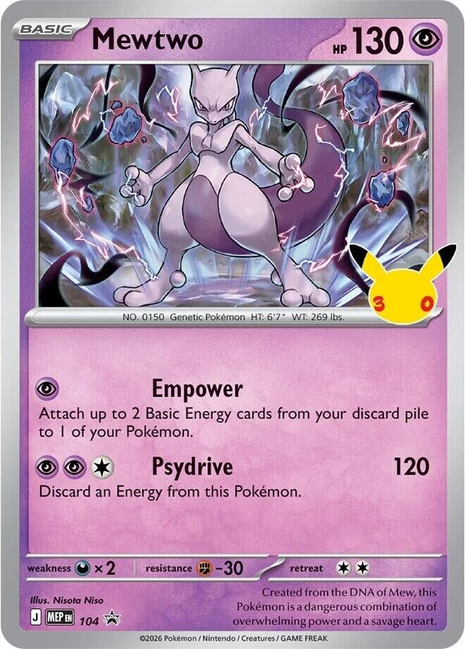 Image for Mewtwo - 104 (30th Celebration) (104) (ME: Mega Evolution Promo) (MEP) - Pokemon