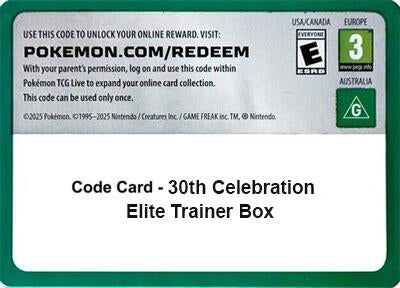 Image for Code Card - 30th Celebration Elite Trainer Box (ME: 30th Celebration) (30C) - Pokemon