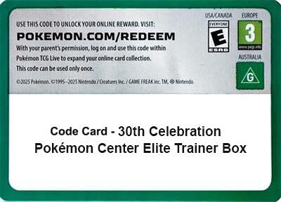 Image for Code Card - 30th Celebration Pokemon Center Elite Trainer Box (ME: 30th Celebration) (30C) - Pokemon