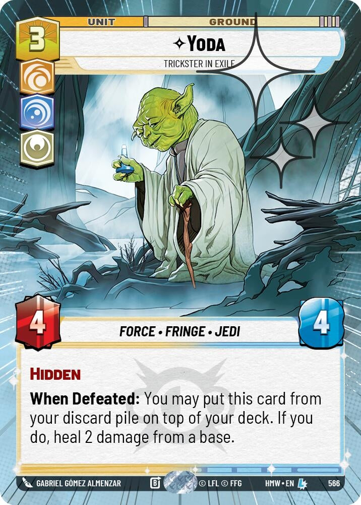 Image for Yoda - Trickster in Exile (Hyperspace Foil) (566) (Homeworlds) (HMW) - Star Wars: Unlimited