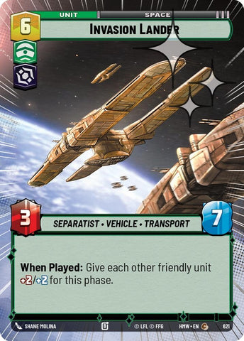 Image for Invasion Lander (Hyperspace Foil) (621) (Homeworlds) (HMW) - Star Wars: Unlimited