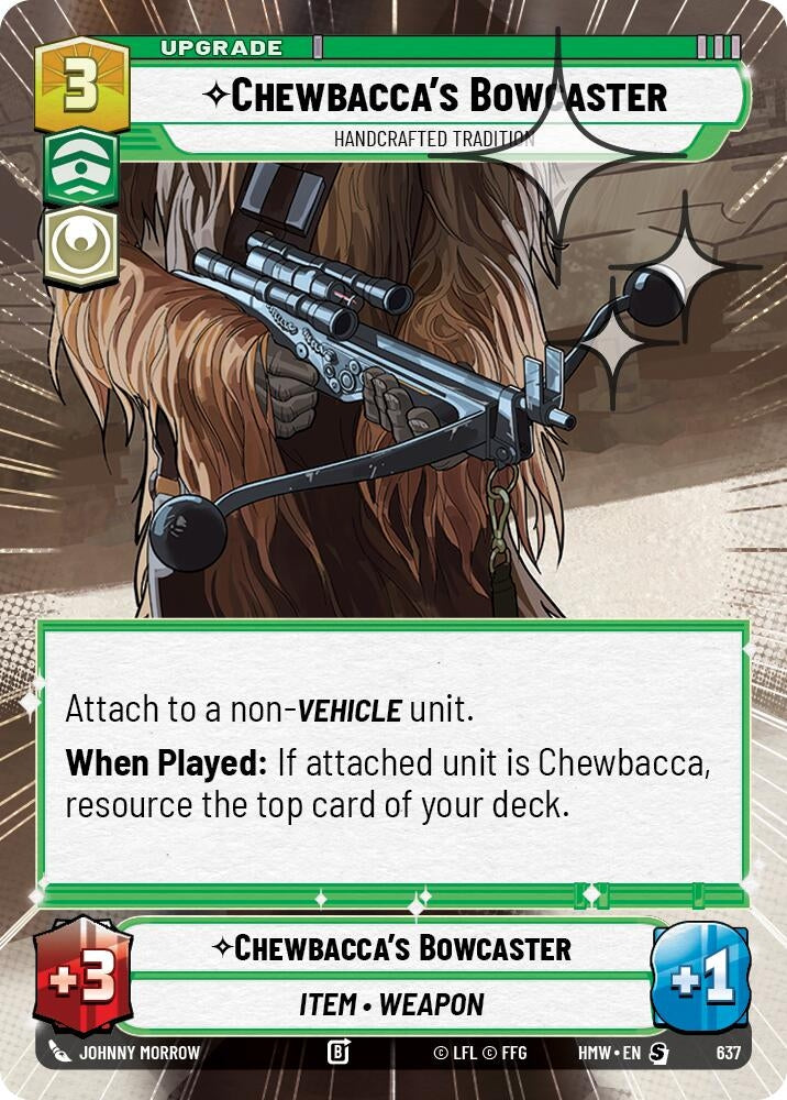 Image for Chewbacca's Bowcaster - Handcrafted Tradition (Hyperspace Foil) (637) (Homeworlds) (HMW) - Star Wars: Unlimited