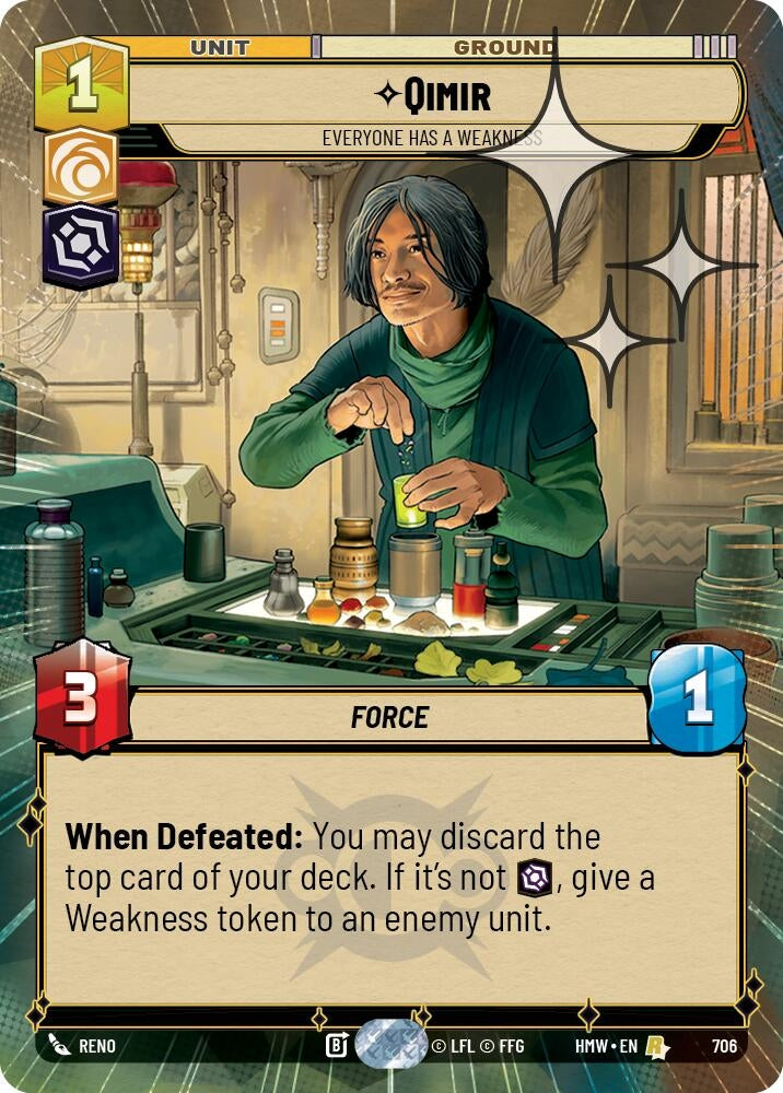 Image for Qimir - Everyone Has a Weakness (Hyperspace Foil) (706) (Homeworlds) (HMW) - Star Wars: Unlimited