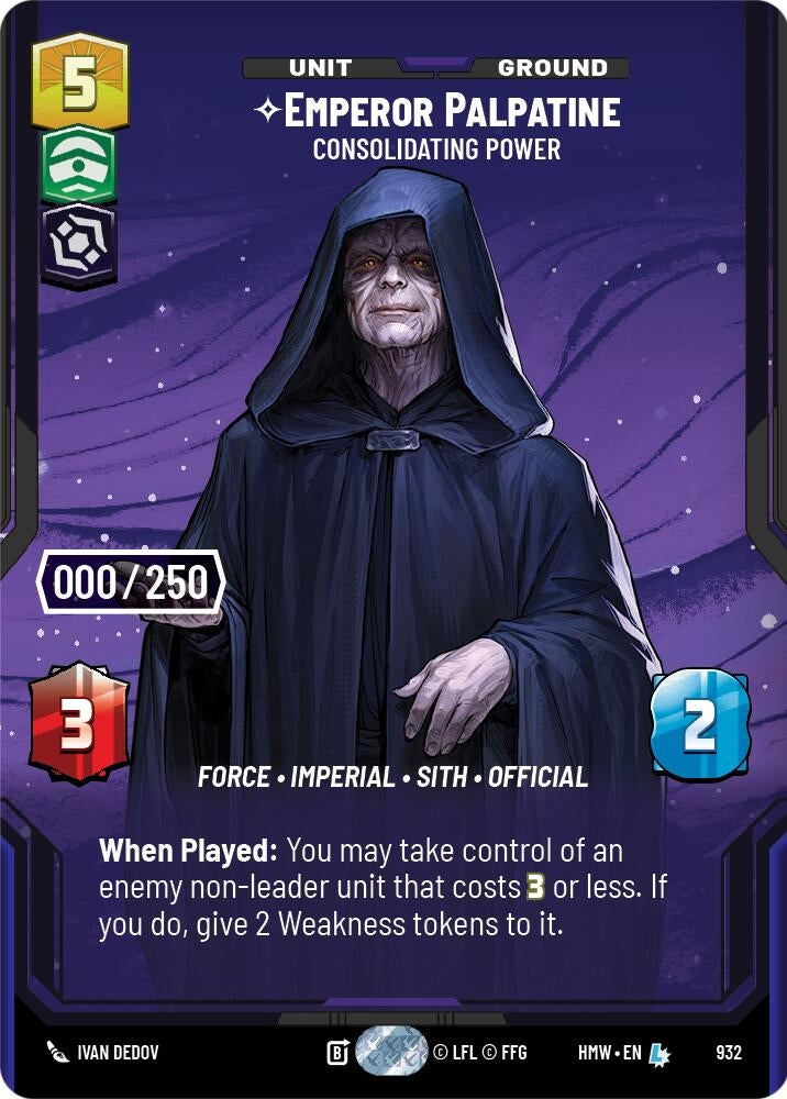 Image for Emperor Palpatine - Consolidating Power (Serialized) (932) (Homeworlds) (HMW) - Star Wars: Unlimited