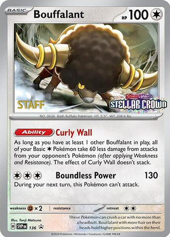 Image for Bouffalant - 136 (Prerelease) [Staff] (136) (SV: Scarlet & Violet Promo Cards) - Pokemon
