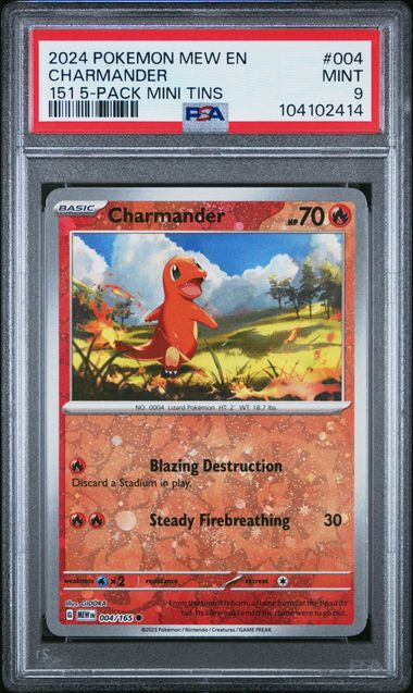 CHARMANDER  - MEW EN-151 - 5-PACK MINI TIN - PSA 9 Pokemon Single