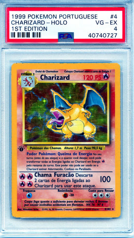 CHARIZARD-HOLO 1ST EDITION 1999 POKEMON PORTUGUESE PSA VG-EX 4 POKEMON Single