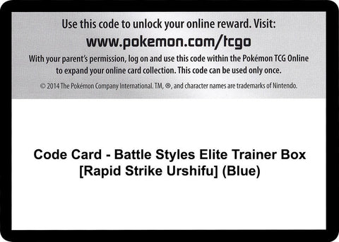Image for Code Card - Battle Styles Elite Trainer Box [Rapid Strike Urshifu] (Blue) (SWSH05: Battle Styles) - Pokemon