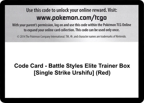 Image for Code Card - Battle Styles Elite Trainer Box [Single Strike Urshifu] (Red) (SWSH05: Battle Styles) - Pokemon