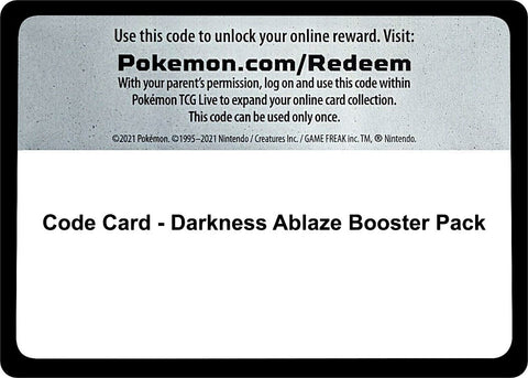 Image for Code Card - Darkness Ablaze Booster Pack (SWSH03: Darkness Ablaze) - Pokemon