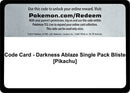 Image for Code Card - Darkness Ablaze Single Pack Blister [Pikachu] (SWSH03: Darkness Ablaze) - Pokemon