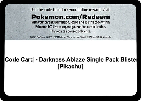 Image for Code Card - Darkness Ablaze Single Pack Blister [Pikachu] (SWSH03: Darkness Ablaze) - Pokemon
