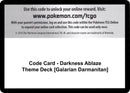 Image for Code Card - Darkness Ablaze Theme Deck [Galarian Darmanitan] (SWSH03: Darkness Ablaze) - Pokemon