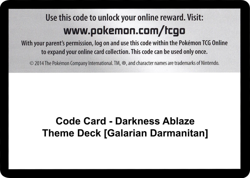 Image for Code Card - Darkness Ablaze Theme Deck [Galarian Darmanitan] (SWSH03: Darkness Ablaze) - Pokemon