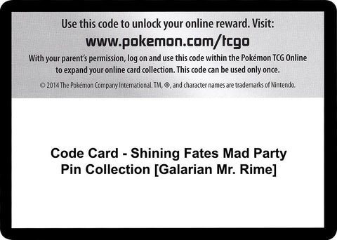 Image for Code Card - Shining Fates Mad Party Pin Collection [Galarian Mr. Rime] (Shining Fates) - Pokemon