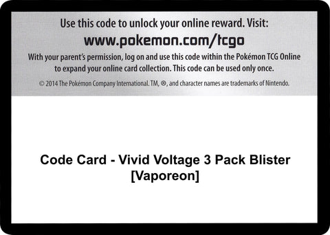 Image for Code Card - Vivid Voltage 3 Pack Blister [Vaporeon] (SWSH04: Vivid Voltage) - Pokemon
