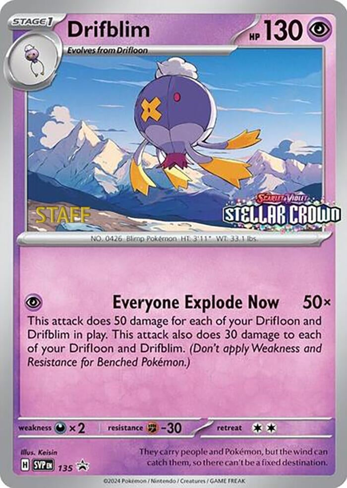 Image for Drifblim - 135 (Prerelease) [Staff] (135) (SV: Scarlet & Violet Promo Cards) - Pokemon
